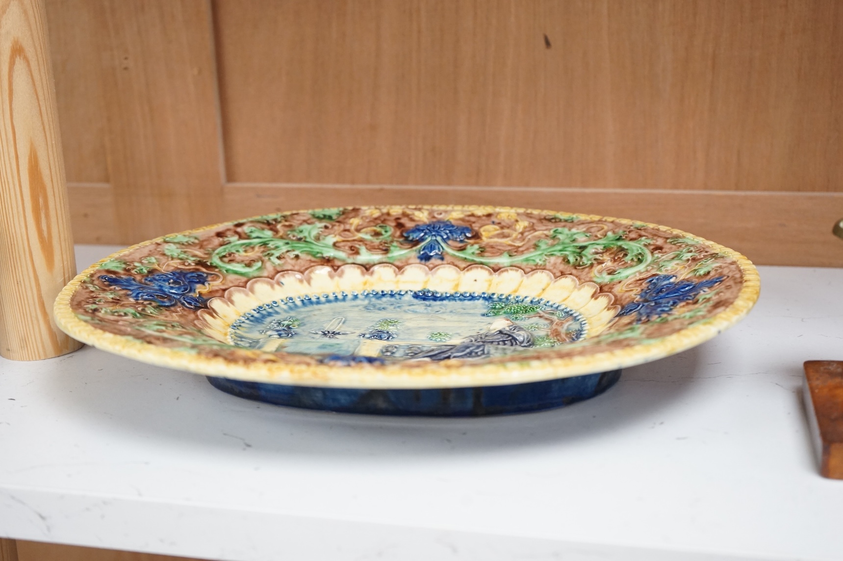 A Bernard Palissy style oval relief dish, 32cm wide